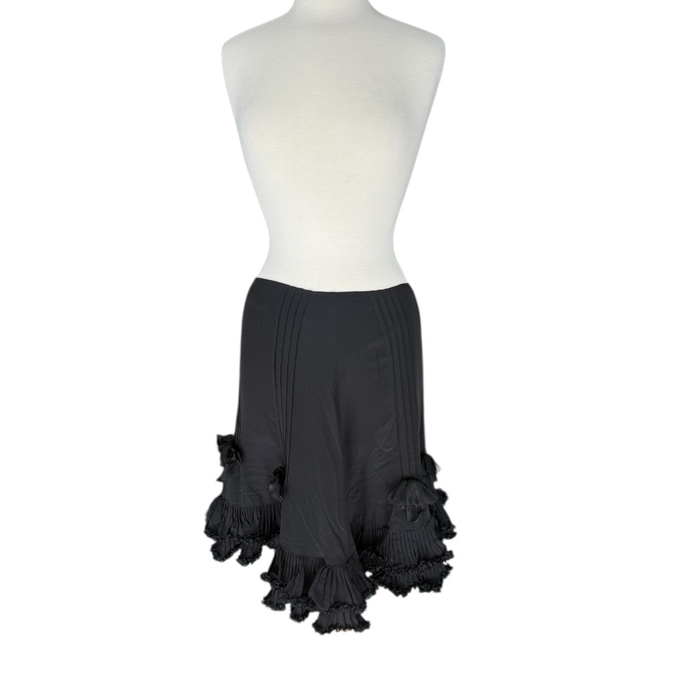 NEW JULIETTE LONGUET Silk Chic Black Ruffled Flower Detail A-Line Skirt Size 10